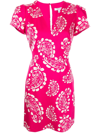Shop Milly Paisley-print Mini Dress In Pink