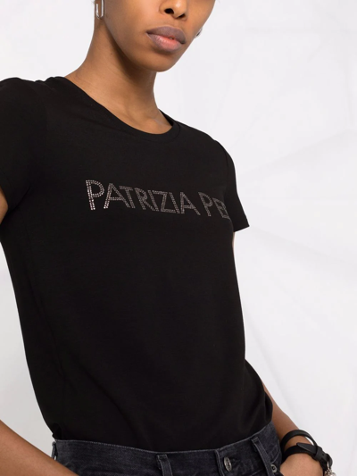 Shop Patrizia Pepe Embellished-logo T-shirt In Black