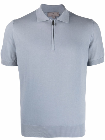 Shop Canali Zippered Cotton Polo Shirt In Blue