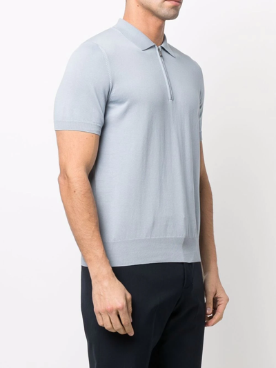 Shop Canali Zippered Cotton Polo Shirt In Blue
