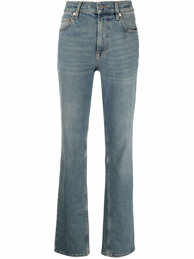 Shop Valentino Whiskering-effect Straight-leg Jeans In Blue