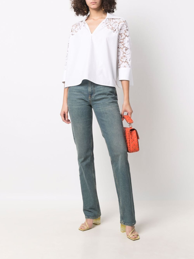 Shop Valentino Whiskering-effect Straight-leg Jeans In Blue