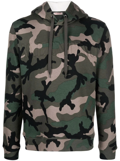 Shop Valentino Camouflage-print Logo Hoodie In Green