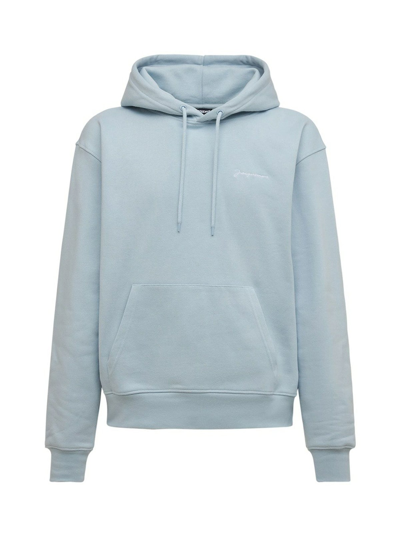 Shop Jacquemus Embroidered-logo Pullover Hoodie In Blue