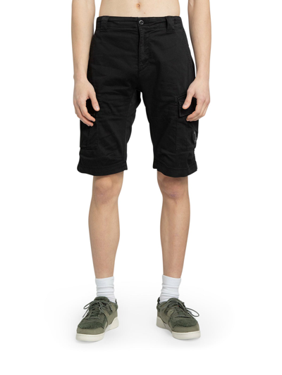 Shop C.p. Company Lens-detail Cotton Cargo Shorts In Black