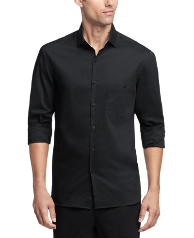 Shop Van Heusen Men's Slim-fit Never-tuck Dress Shirt In Black