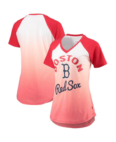 Shop Touché Women's Red And White Boston Red Sox Shortstop Ombre Raglan V-neck T-shirt In Red/white