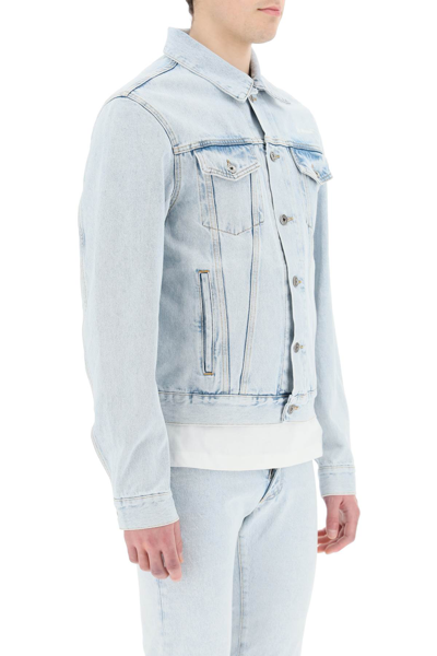 Shop Off-white Diagonals Print Denim Jacket In Light Blue