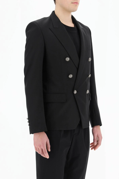 Shop Balmain Wool Twill Blazer In Black