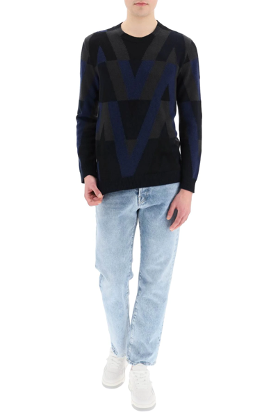 Shop Valentino Wool Sweater In Grey,black,blue