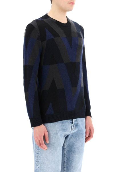 Shop Valentino Wool Sweater In Grey,black,blue