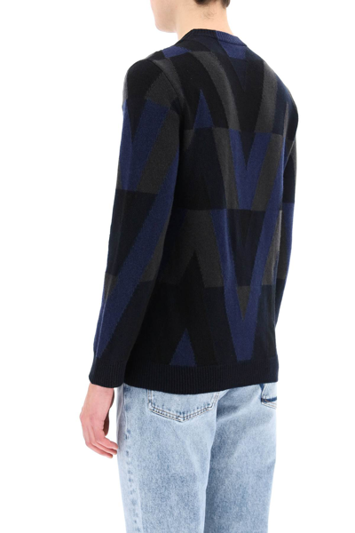 Shop Valentino Wool Sweater In Grey,black,blue