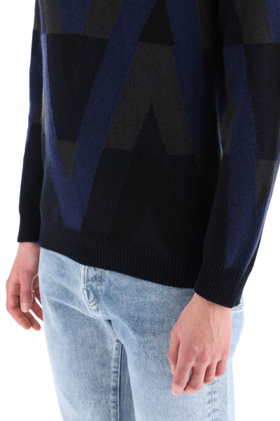 Shop Valentino Wool Sweater In Grey,black,blue