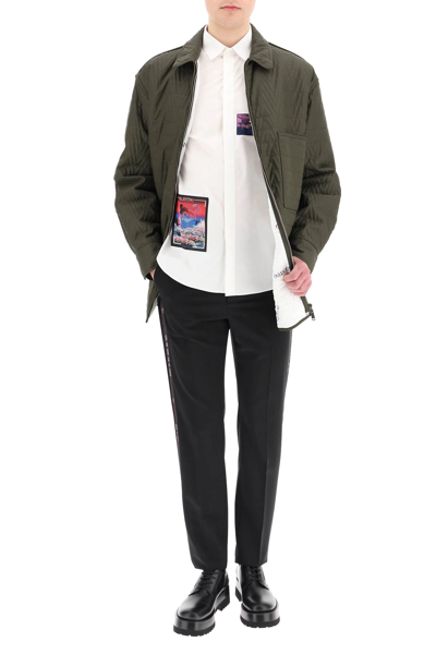 Valentino V Optical Quilted Nylon Shirt Jacket In Khaki