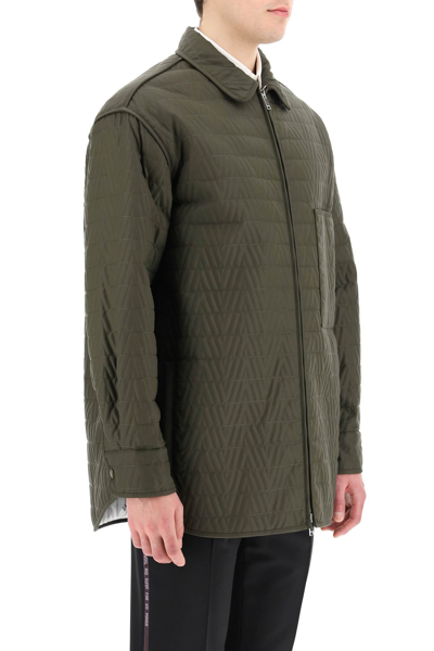 Valentino V Optical Quilted Nylon Shirt Jacket In Khaki