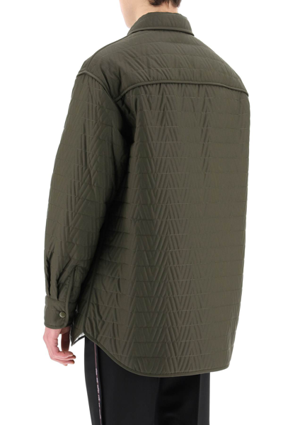 Valentino V Optical Quilted Nylon Shirt Jacket In Khaki