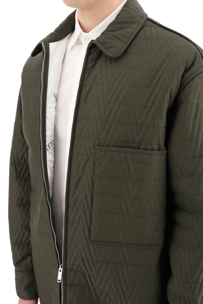 Valentino V Optical Quilted Nylon Shirt Jacket In Khaki
