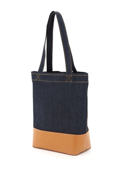 Shop Apc Axelle Denim Small Tote Bag In Blue,brown