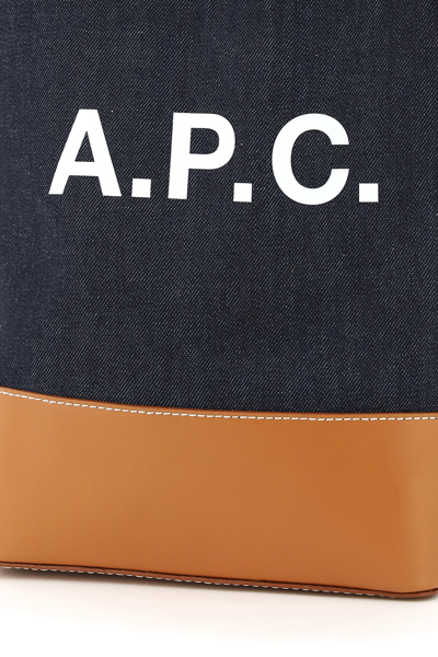 Shop A.p.c. Axelle Denim Small Tote Bag In Blue,brown