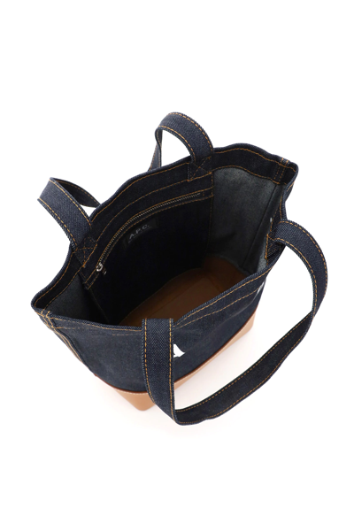 Shop A.p.c. Axelle Denim Small Tote Bag In Blue,brown