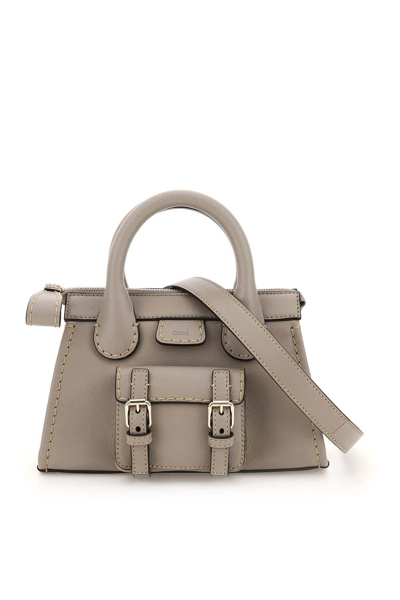 Shop Chloé Edith Mini Leather Bag In Grey