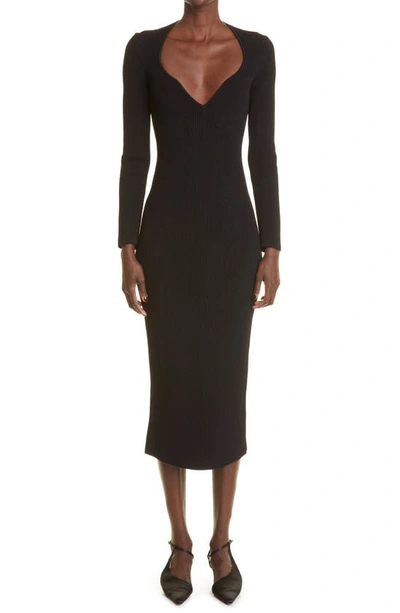 Shop Khaite The Alessandra Long Sleeve Rib Bustier Dress In Black