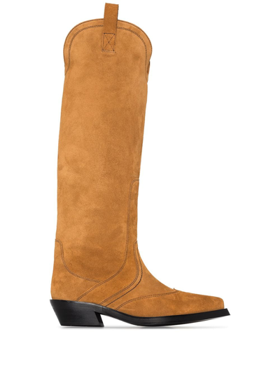 Ganni Suede Knee High Western Boot Tobacco Brown Size 39 | ModeSens