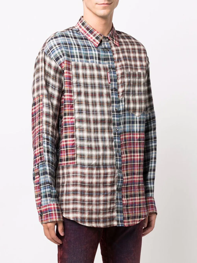 Shop Dsquared2 Panelled Plaid Shirt In Brown
