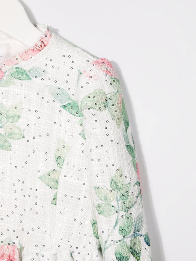 Shop Monnalisa Cropped Floral-print Jacket In White
