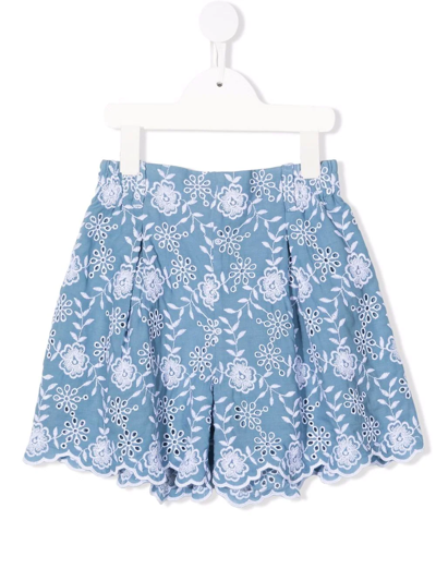 Shop Monnalisa Embroidered Fitted Shorts In Blue