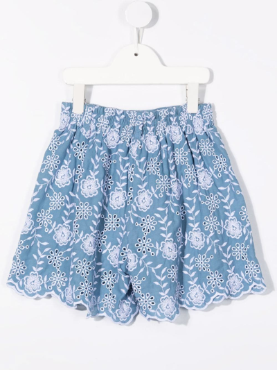 Shop Monnalisa Embroidered Fitted Shorts In Blue
