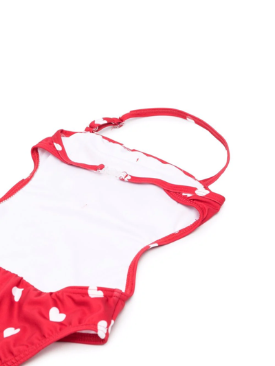 Shop Monnalisa Heart-print Ruffled Swimsuit In Red
