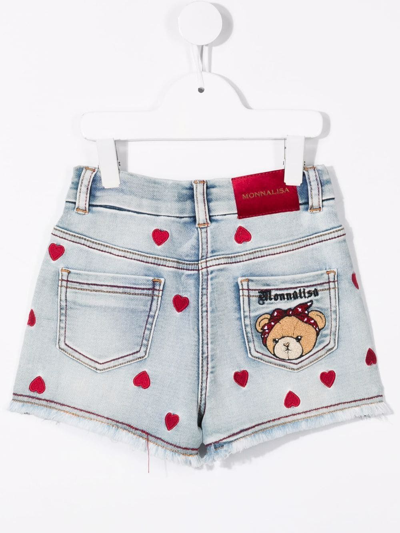 Shop Monnalisa Heart-motif Embroidered Denim Shorts In Blue