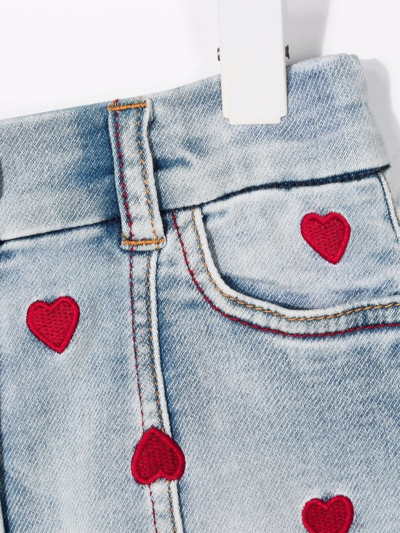 Shop Monnalisa Heart-motif Embroidered Denim Shorts In Blue