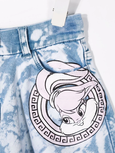 Shop Monnalisa Bugs Bunny-motif Bleached-effect Denim Shorts In Blue