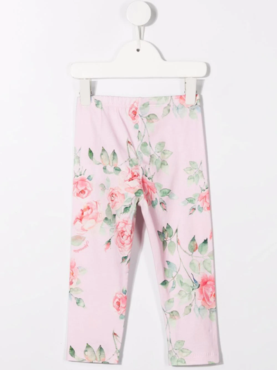 Shop Monnalisa Floral-print Cotton Leggings In Pink