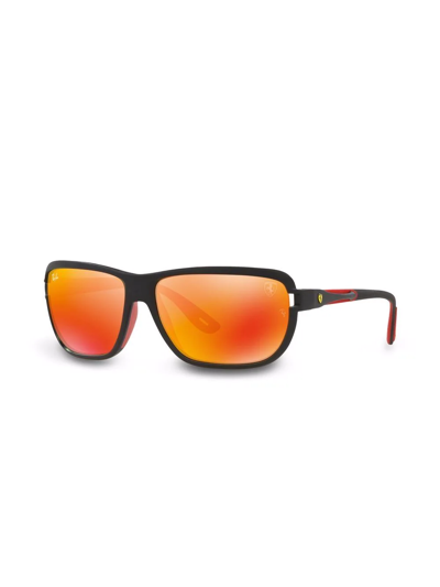 Shop Ray Ban X Scuderia Ferrari Rectangle-frame Sunglasses In Orange