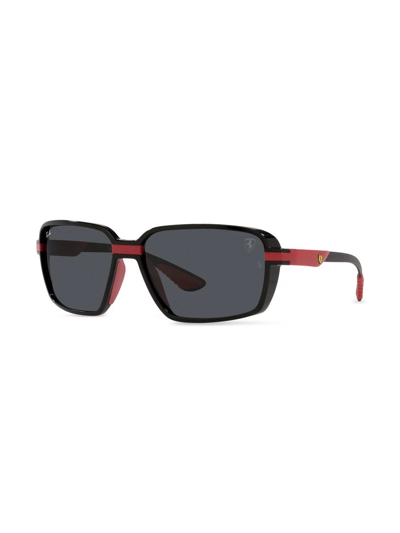 Ray Ban X Scuderia Ferrari Rectangle-frame Sunglasses In Black