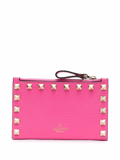 Shop Valentino Rockstud-embellished Compact Wallet In Pink