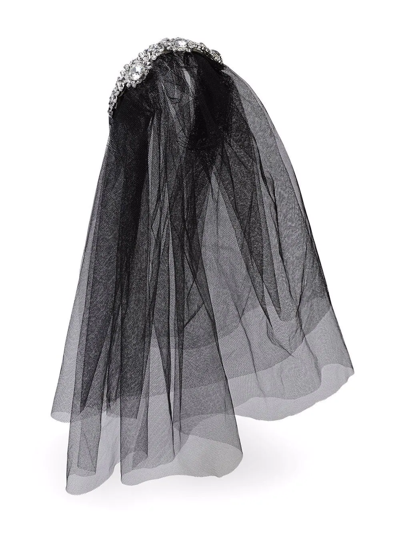 Shop Dolce & Gabbana Rhinestone-embellished Tulle Veil In Black