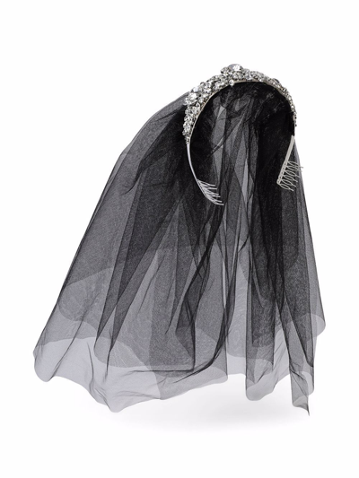 Shop Dolce & Gabbana Rhinestone-embellished Tulle Veil In Black