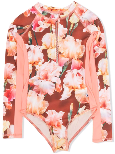 Shop Molo Floral Long-sleeve Bodysuit In Brown