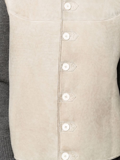 Shop Maison Margiela Collarless Panelled Leather Jacket In Neutrals