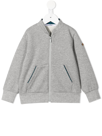 Familiar Zipped Cotton Hoodie In Grey