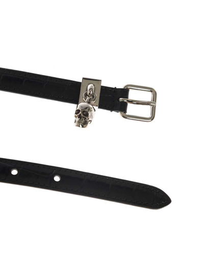 Shop Alexander Mcqueen Double-turn Black Leather Belt With Skull Logo