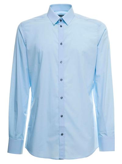 Shop Dolce & Gabbana Light Blue Cotton Poplin Shirt