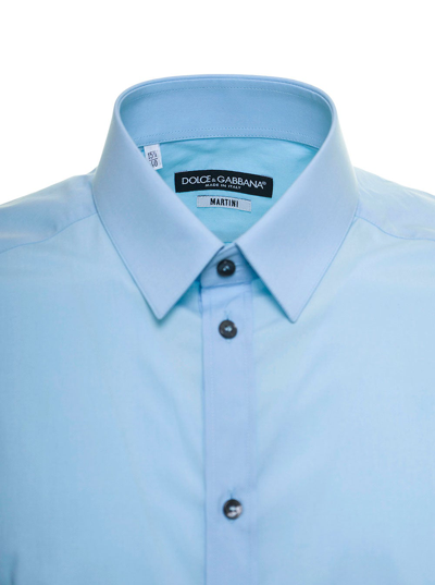 Shop Dolce & Gabbana Light Blue Cotton Poplin Shirt