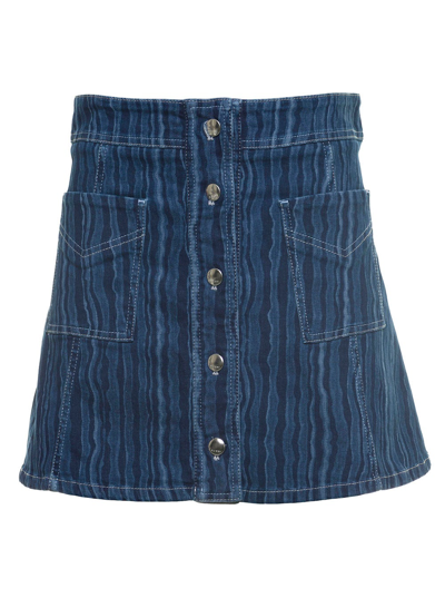 Shop Marni Striped Denim A-line Skirt In Blu