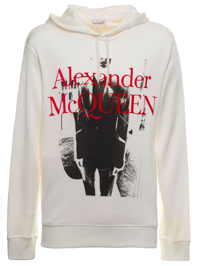 Shop Alexander Mcqueen White Cotton Hoodie With Atelier Print