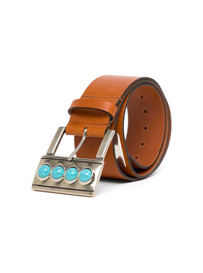 Shop Etro Brown Leather Belt With Light Blue Studs  Woman